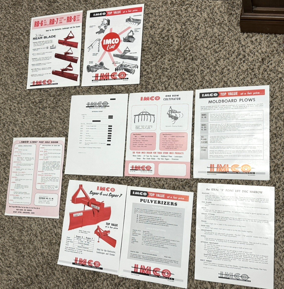 IMCO Brochure Page lot of 9 Farm Equipment Neodesha Kansas red and black ink