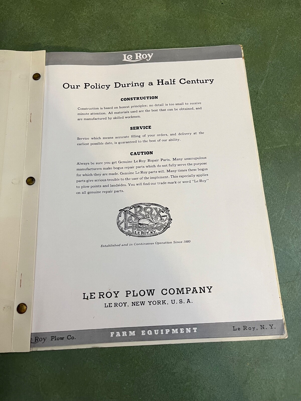 Original Le Roy Farm Equipment Sales Catalog