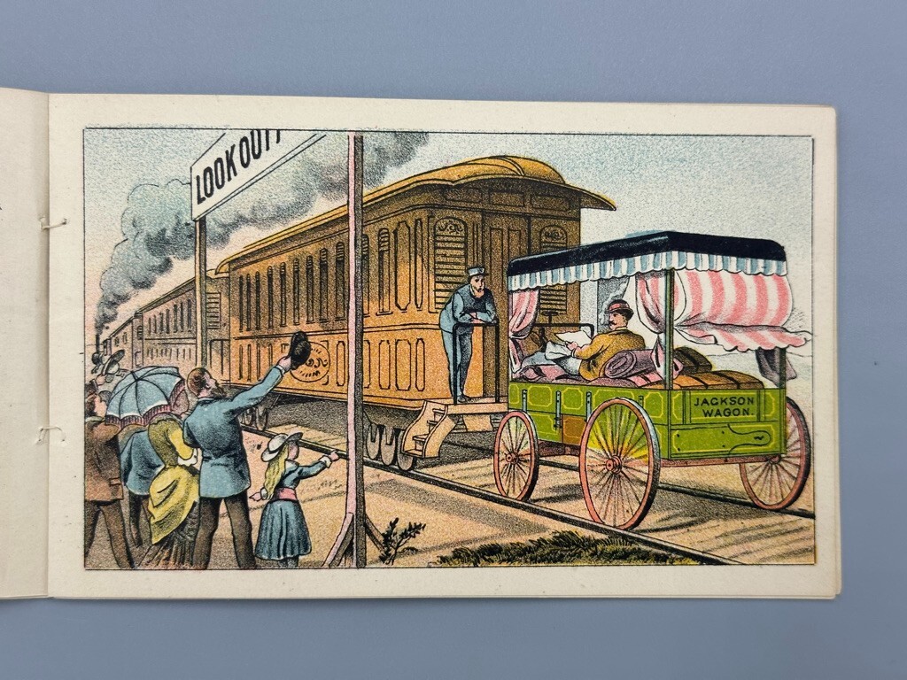 1880s Covered JACKSON WAGON Michigan ANGELS Farm Advertising Trade Card Book