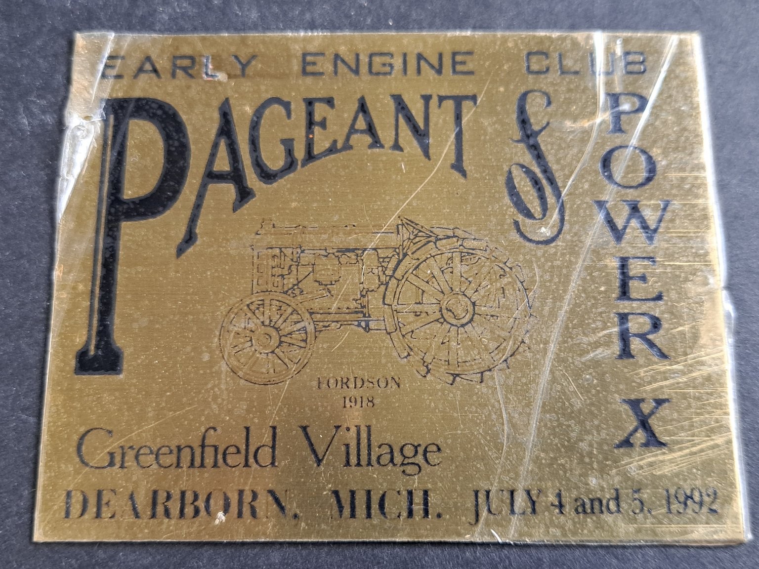 Fordson 1918 Tractor Early Engine Club Greenfield Village Decal 1992 Gold