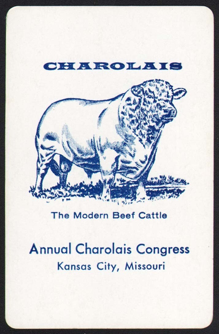 Vintage single playing card ANNUAL CHAROLAIS CONGRESS cow pictured Kansas City