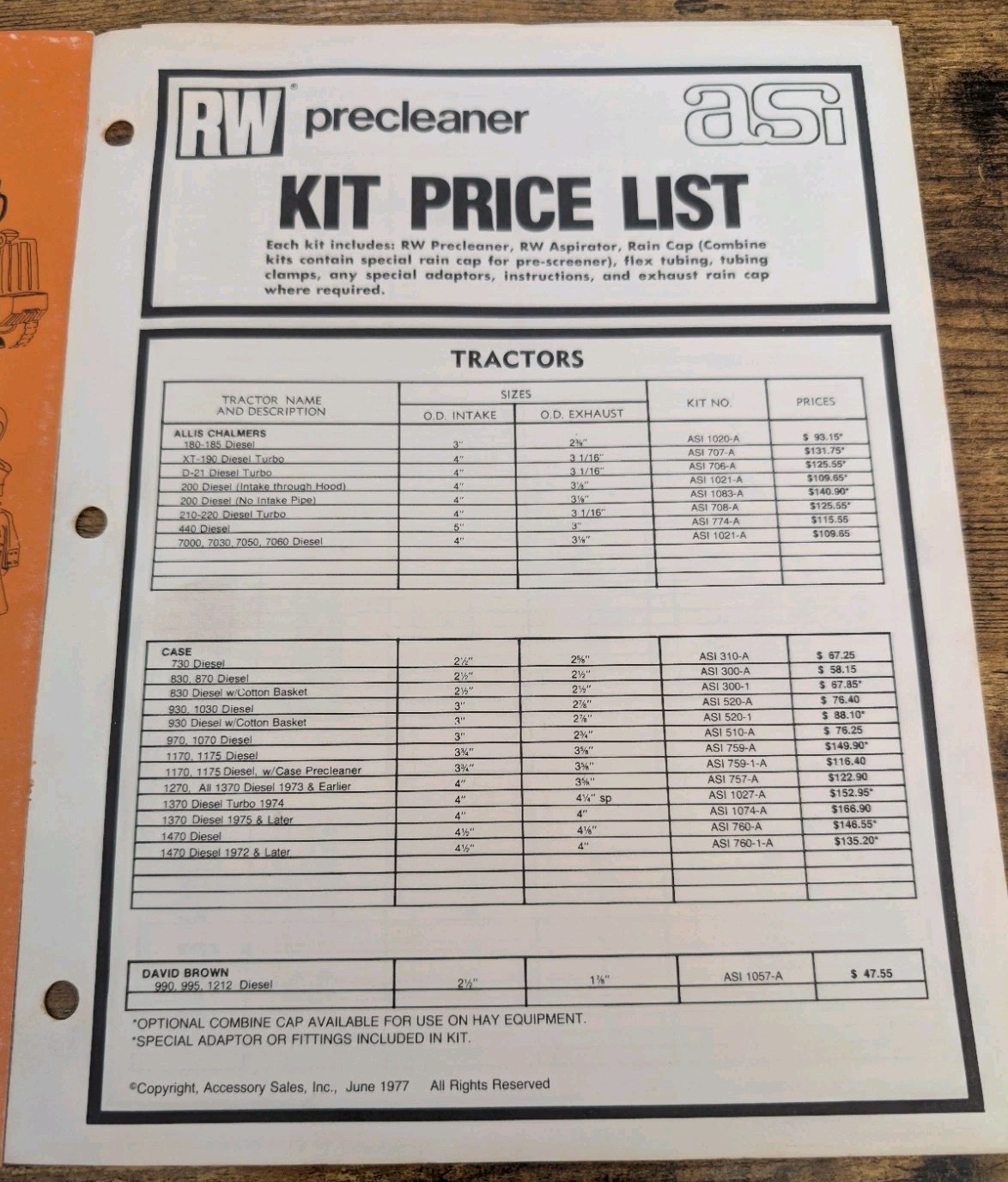 Accessory Sales, INC RW Cleaner Brochure And Kit Price List