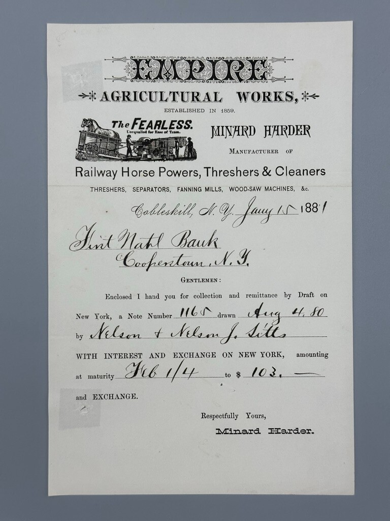 1881 FEARLESS Railway Horse Powers EMPIRE AGRICULTURAL Advertising COBLESKILL NY