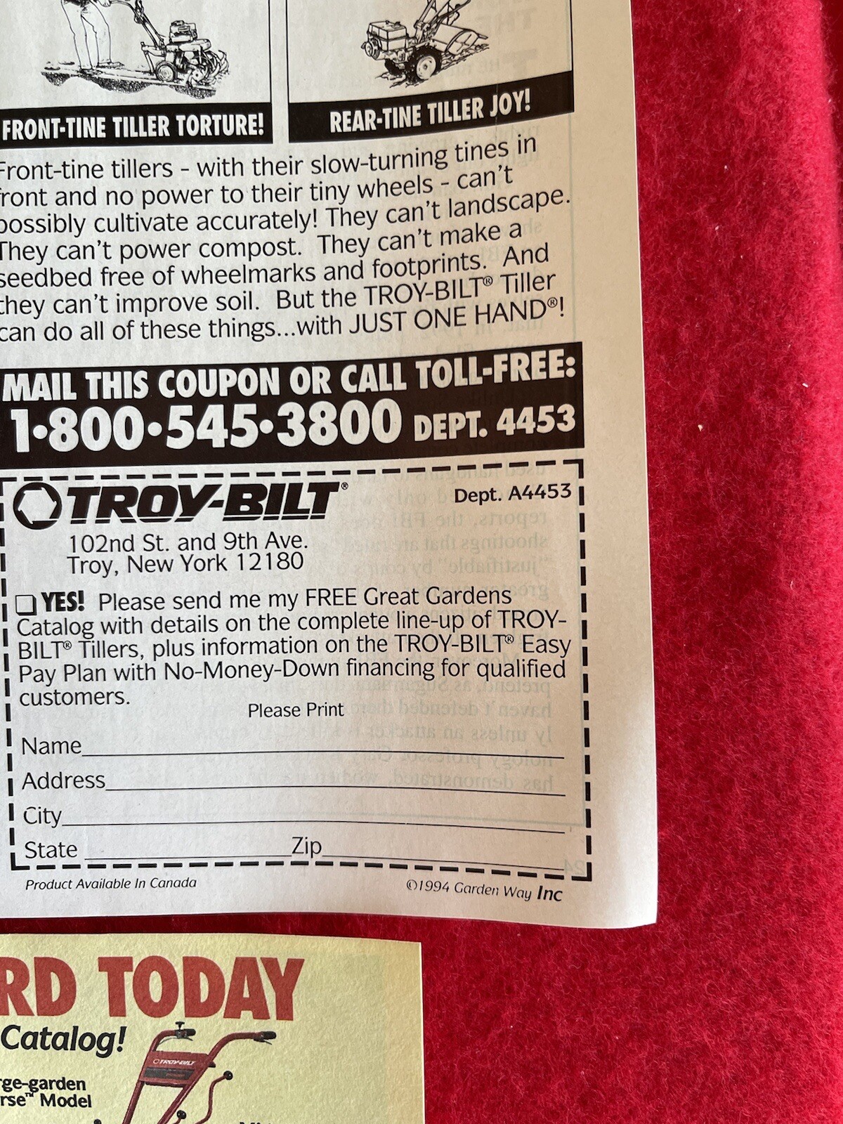 Vintage 1994 Print Ad Troy Bilt Roto Tiller Advertisement