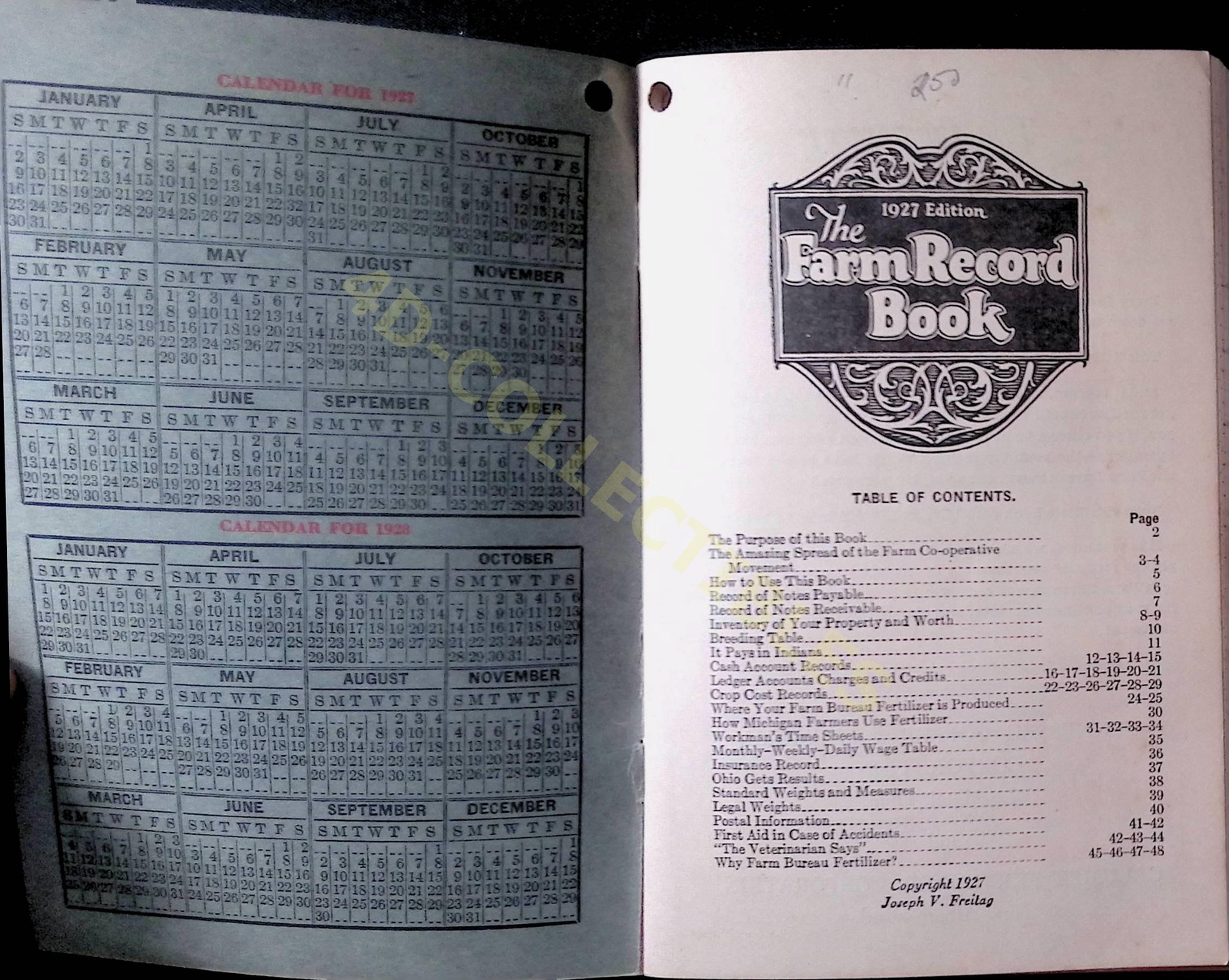 1927 Edition Farm Record Book Ohio Farm Bureau Service Co Indiana Ohio