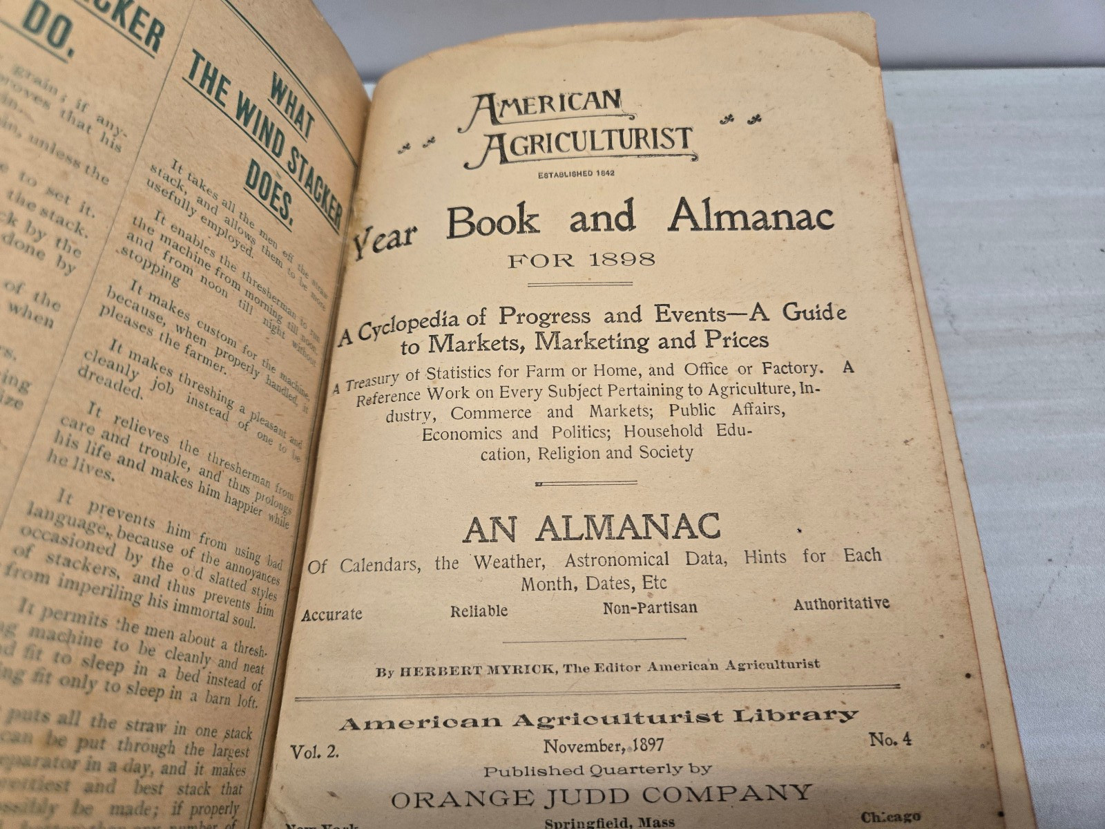 American Agriculturalist Yearbook and Almanac for 1898