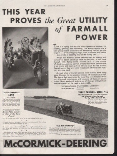 1933 MCCORMICK DEERING FARMALL TRACTOR AGRICULTURE MENNONITE CHURCH AD 10430