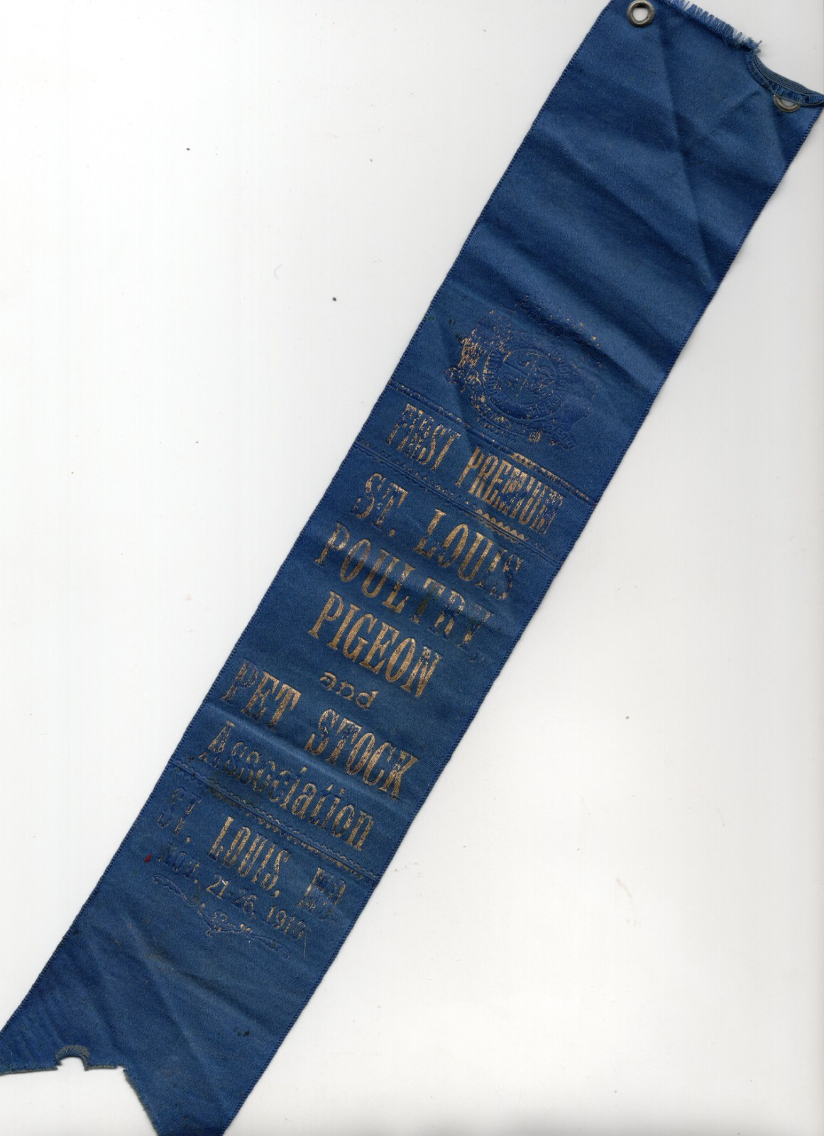 1910 – St. Louis Poultry Pigeon and Pet Stock Association 1st Prize Ribbon XL2Z