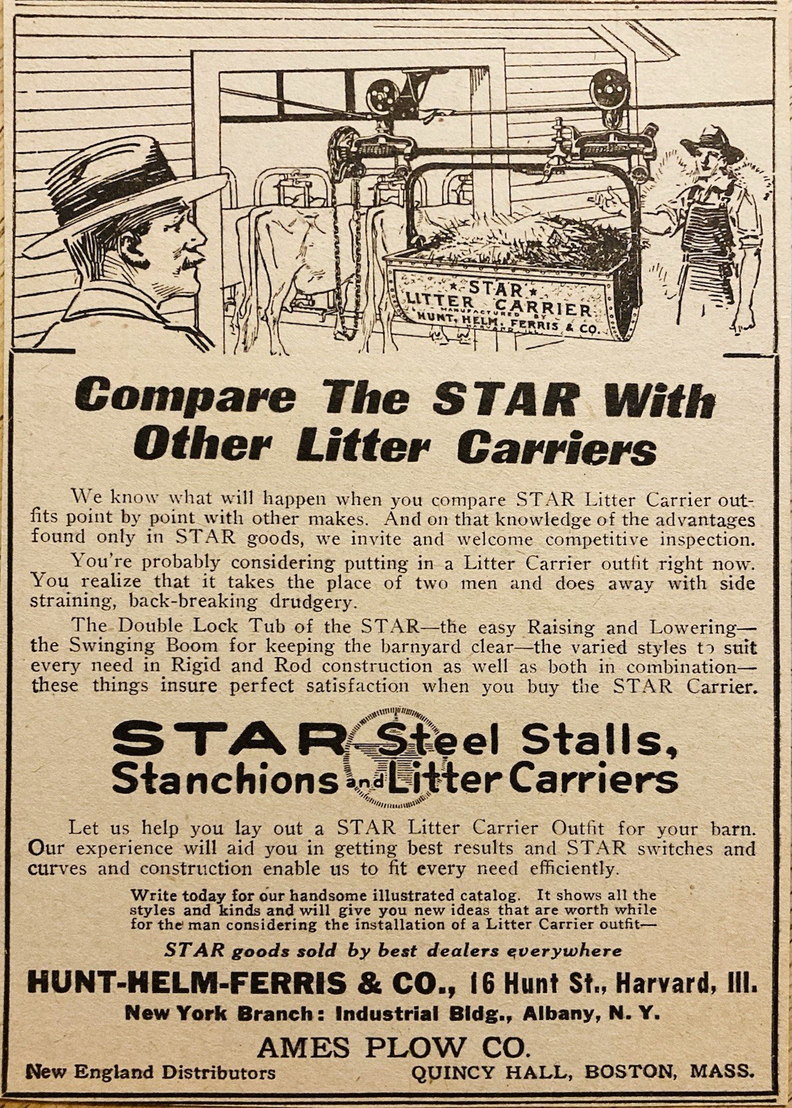 1918 AD.(XH85)~STAR LITTER CARRIERS SOLD BY AMES PLOW CO. QUINCY HALL, BOSTON.