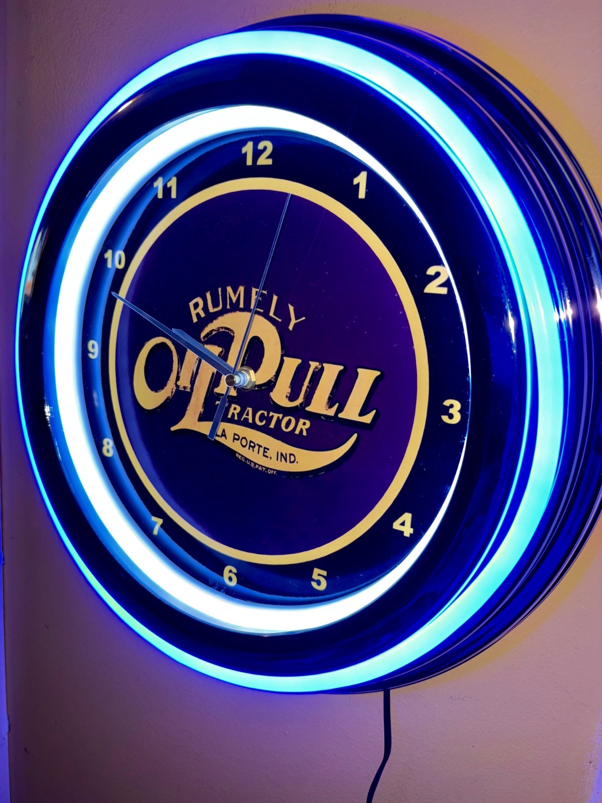 Rumely Oil Pull Farm Tractor Barn Garage Man Cave Neon Style LED Clock Sign