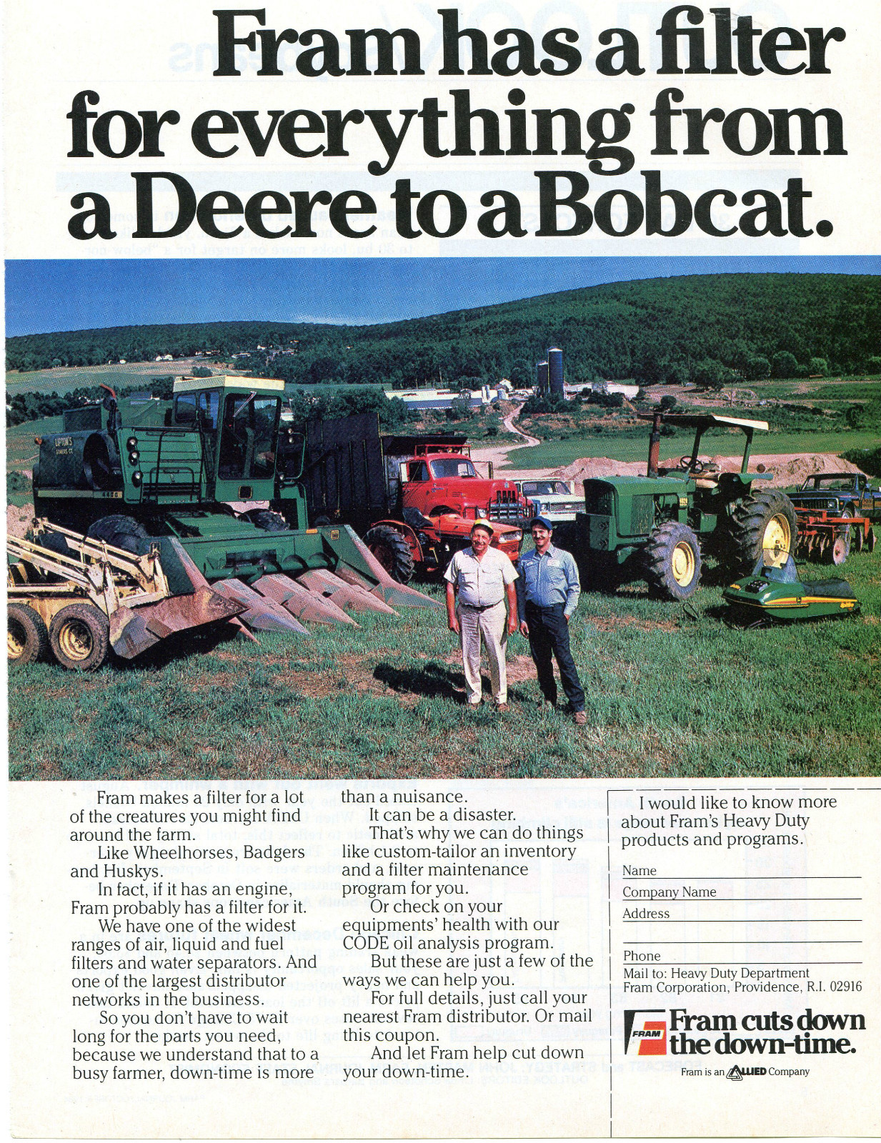 1984 FRAM Tractor Oil Filters From John Deere to a Bobcat Print Ad