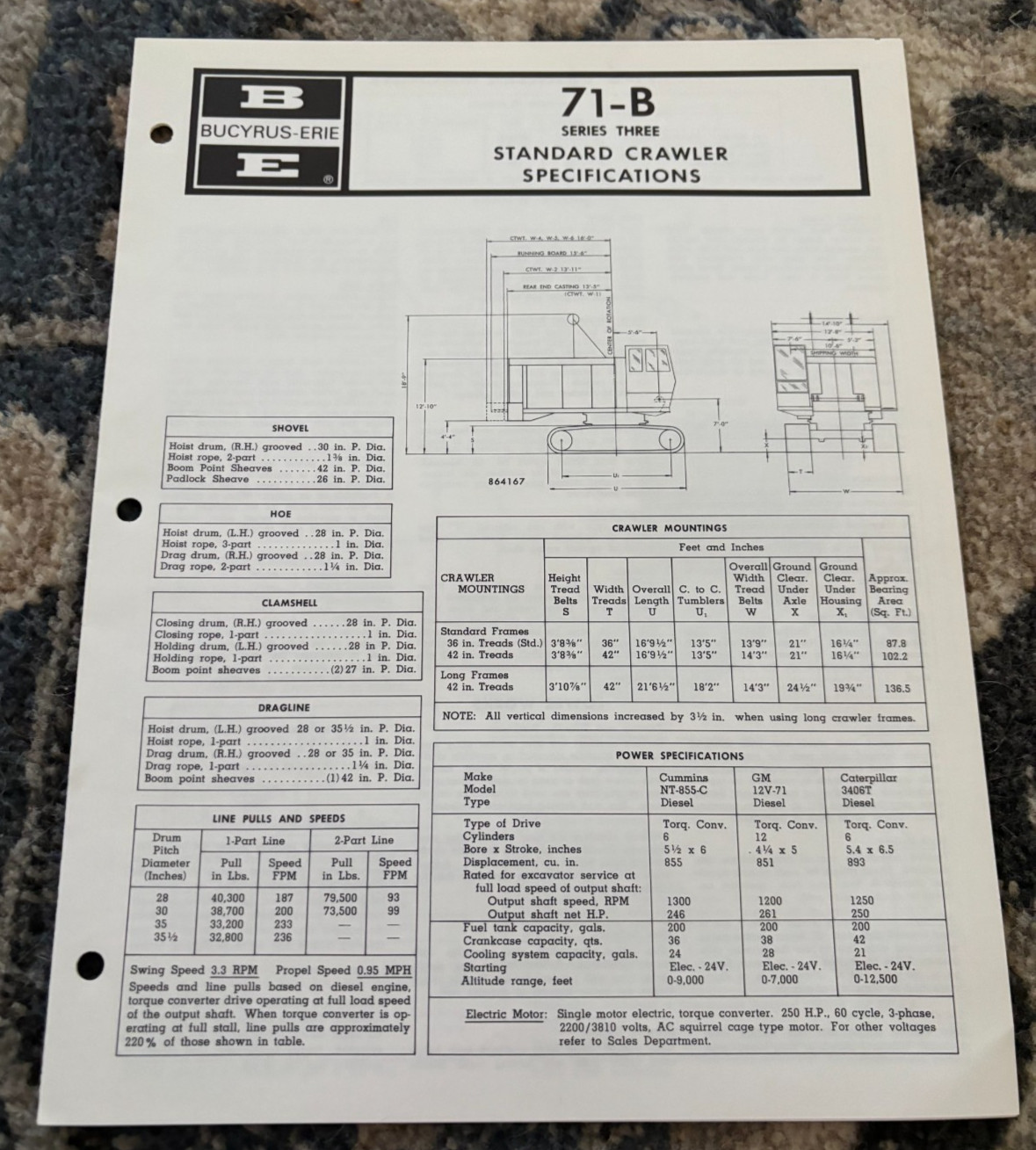 Bucyrus Erie 71-B Series 3 Standard Crawler Specifications Brochure DCPA25
