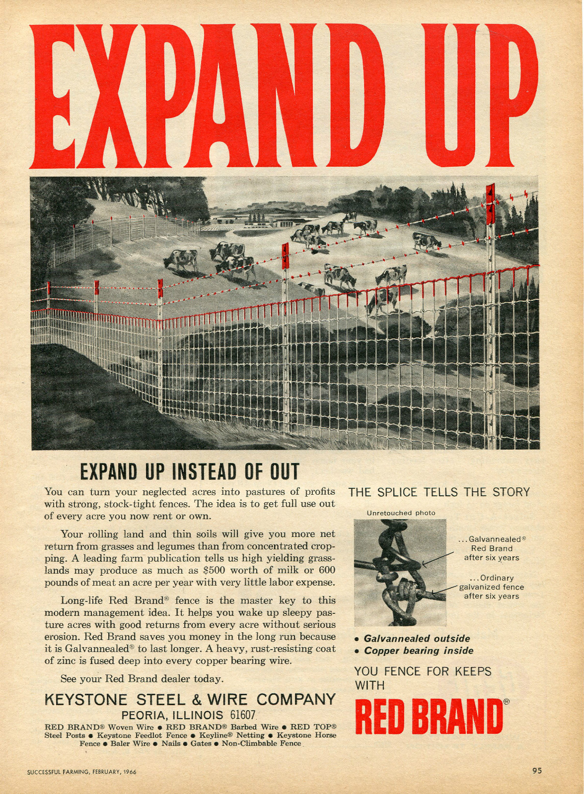1966 Keystone Steel & Wire Co Red Brand Cattle Cow Farm Fence Print Ad Expand Up
