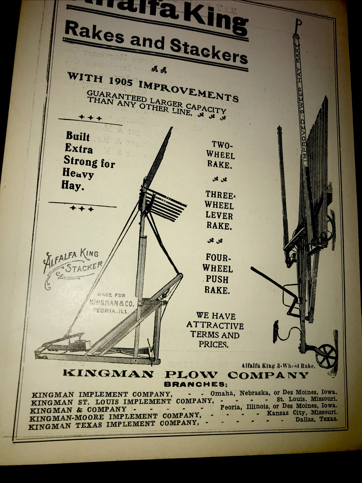 1905 Kingman Plow Co Alfalfa King Farm Advertising – Peoria – Illinois