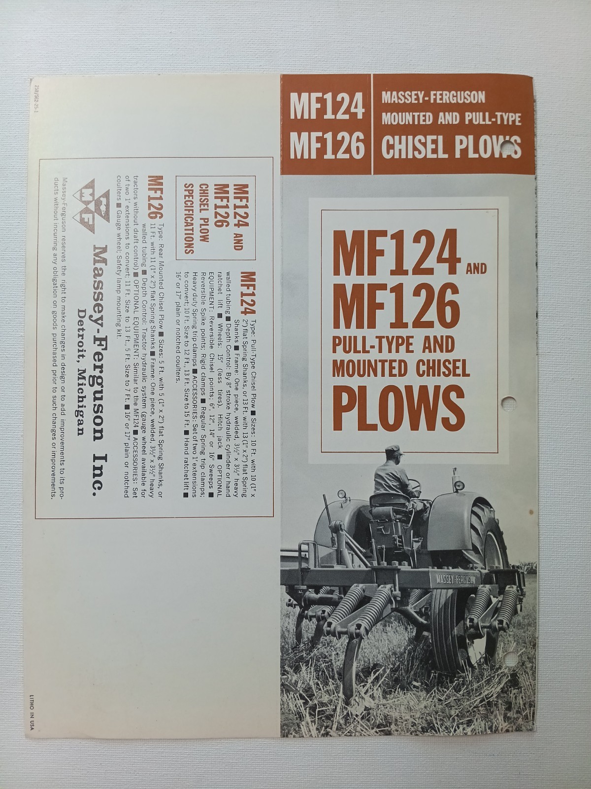 Vintage Mailer Massey Ferguson MF 126 Mounted Chisel Plow Dealer Brochure AD