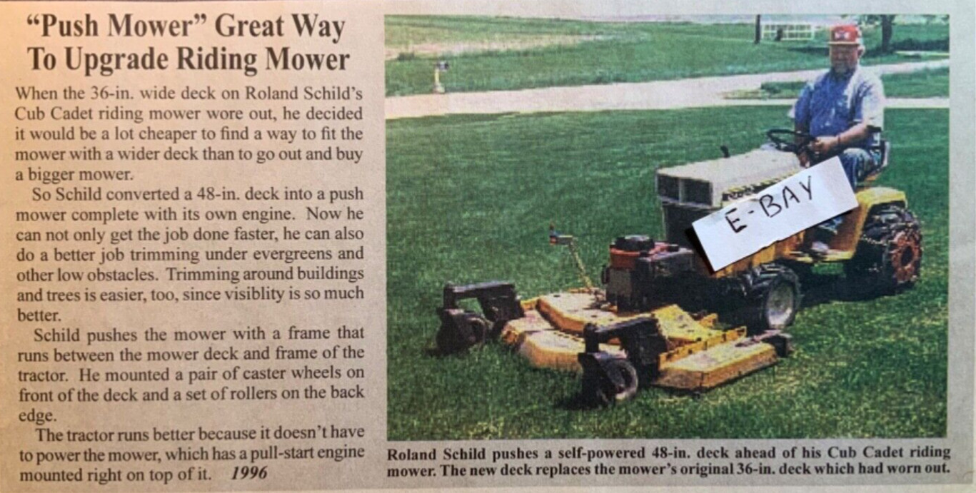 1996 Magazine Article. Roland Schild. Cub Cadet Riding Mower.