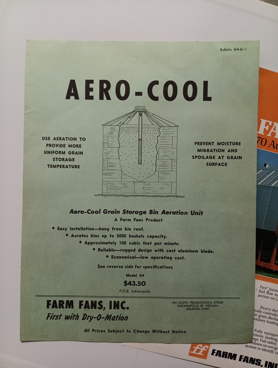2 Vintage Farm Fans Advertising Flyer Lot Bulletins