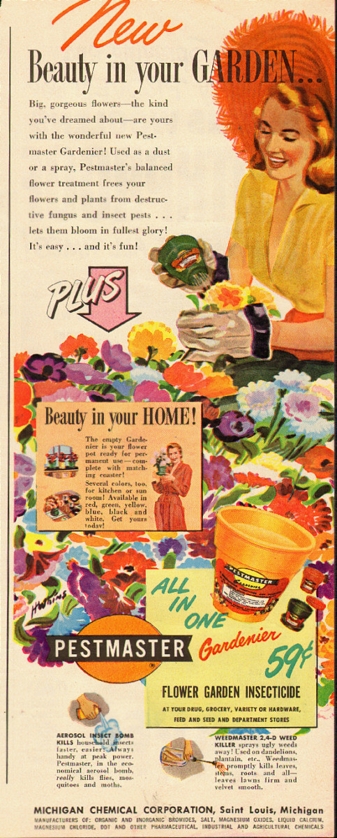 1950 vintage gardening Ad, Pestmaster Flower Garden Insecticide 120813
