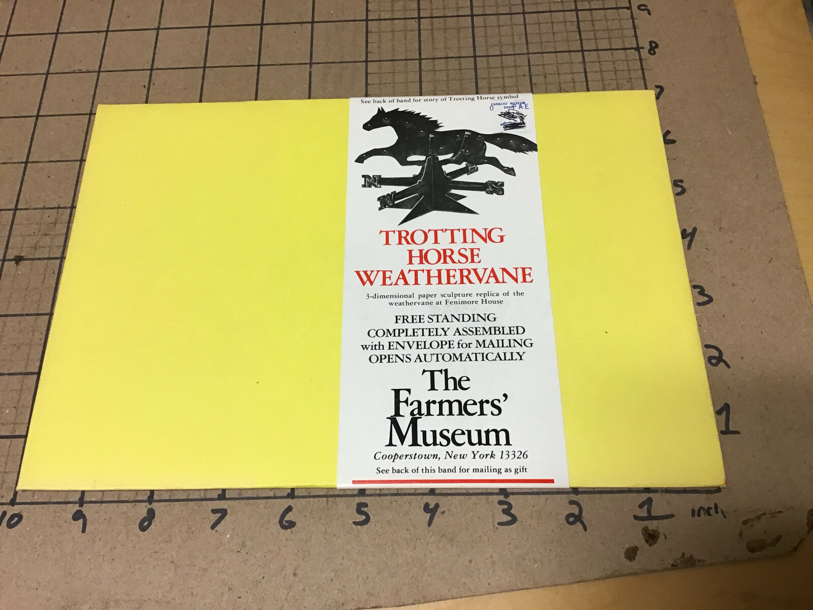 paper TROTTING HORSE WEATHERVANE the farmers museum – 1978 – in package, open