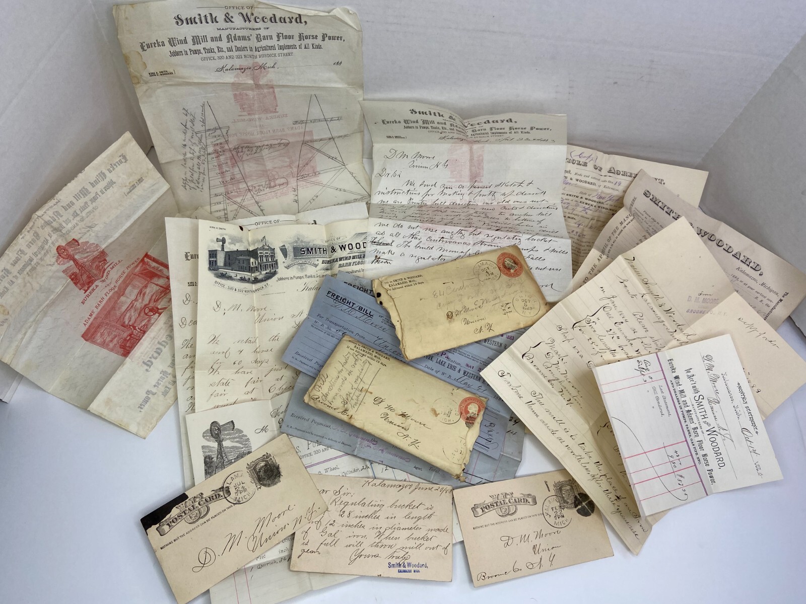 RARE ARCHIVE Letters Drawing Ephemera Smith Woodard WIND MILL Kalamazoo MI 1883