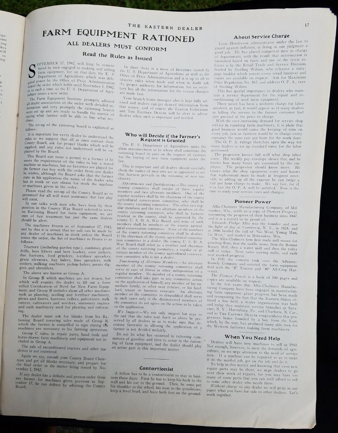 October 1942 Eastern Dealer Farm Implements Vehicle Merchants Wartime Rationing