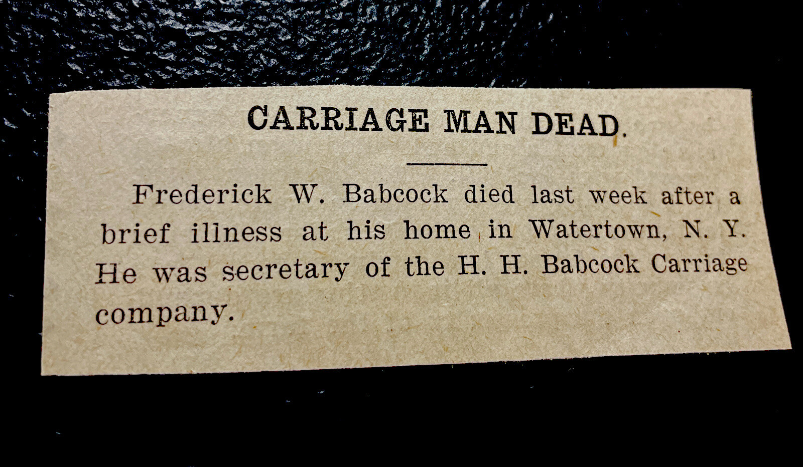 1907 H.H. Babcock Carriage Co. Farm Advertising Article – Watertown – New York