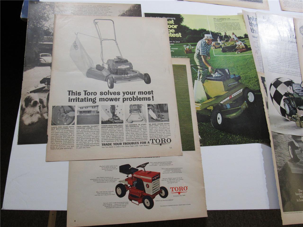 ORIGINAL VINTAGE ANTIQUE~ 1950s – 70s MIXED RIDE & PUSH LAWNMOWER ~ PRINT AD LOT
