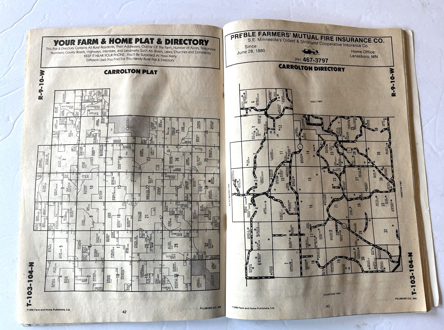 Vintage Filmore County MN Farm & Home Plat Directory 1988 Chatfield Preston