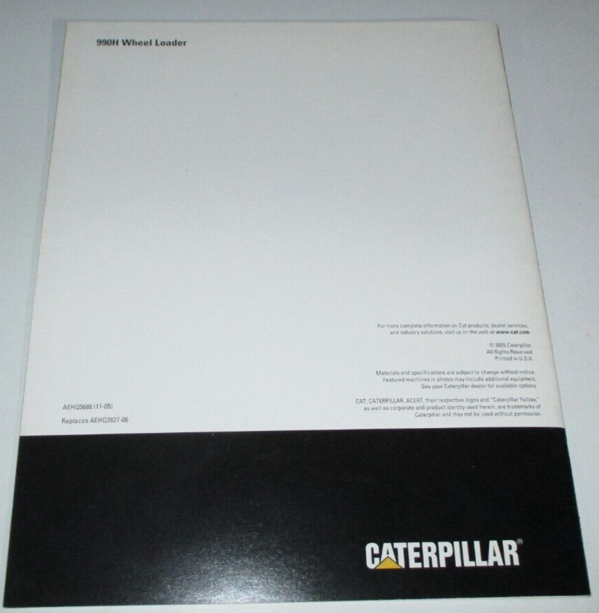 Caterpillar 990H Wheel Loader Sale Brochure Literature AEHQ5688 2005 ORIGINAL!