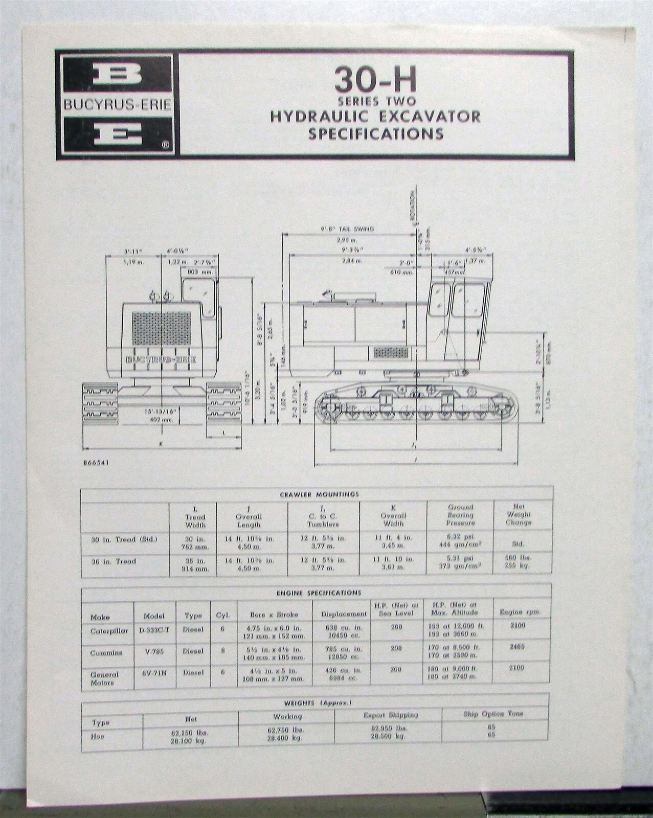 Bucyrus Erie Hydraulic Excavator Series Two 30 H Sales Construction Specs Folder