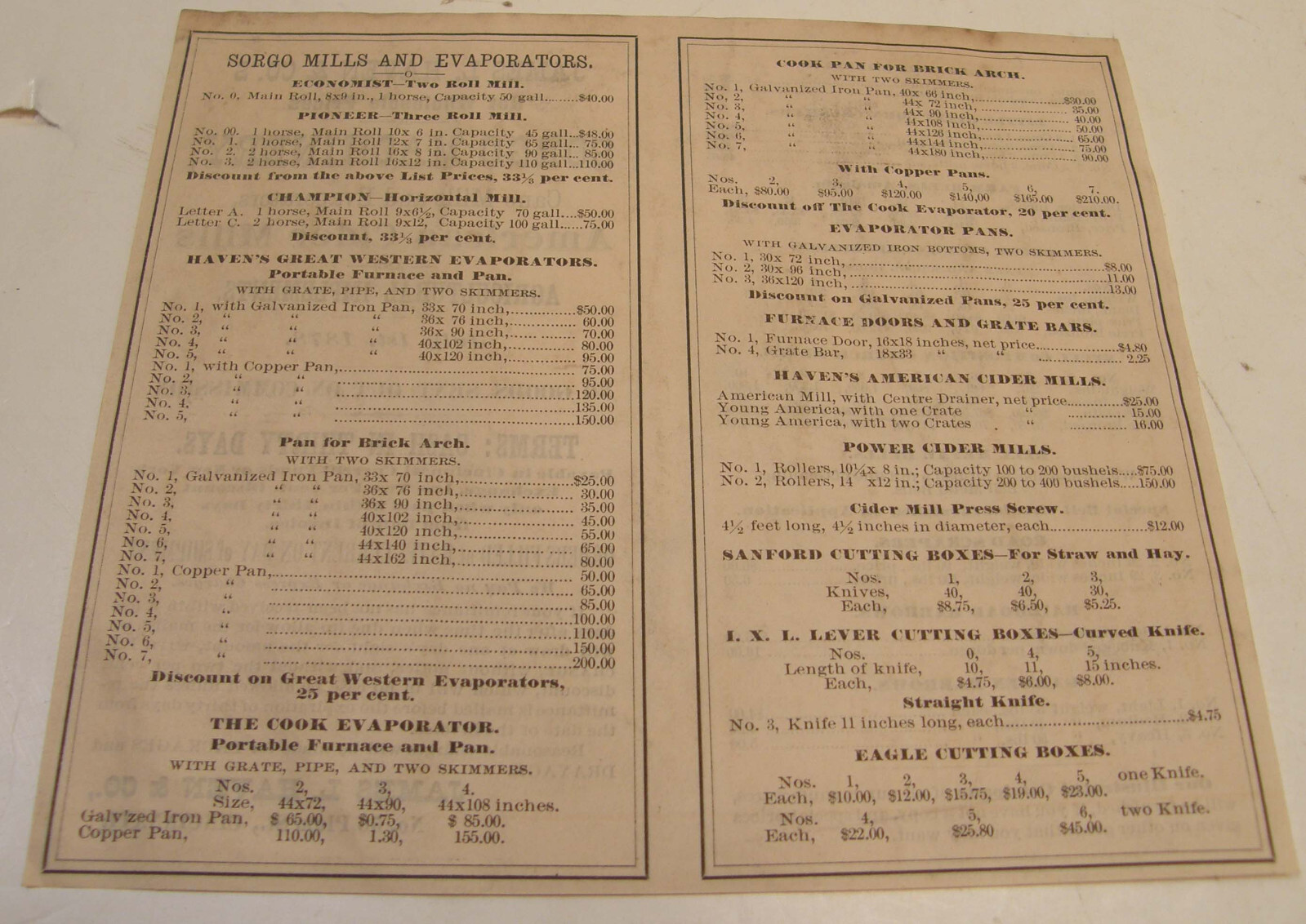 ANTIQUE 1878 AGRICULTURAL MACHINERY PRICE LIST JAMES HAVEN & CO CINCINNATI OH