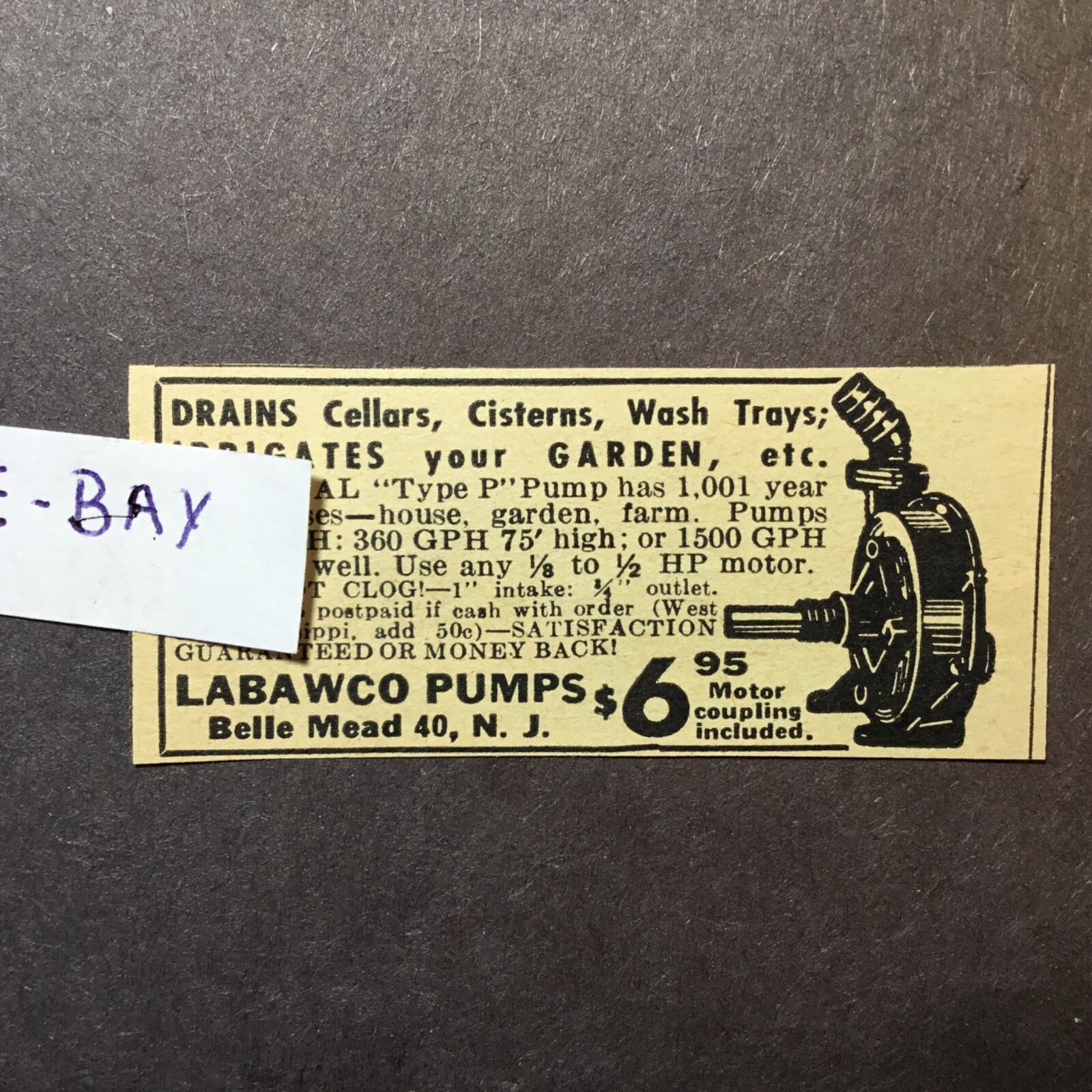 1952 Ad. Labawco Pumps. Belle Mead, NJ.