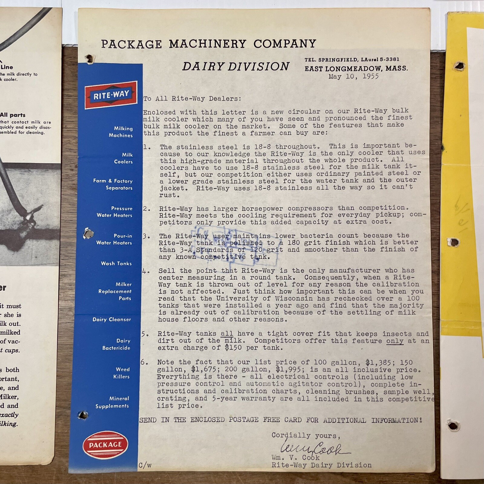 Rite-Way Dairy Farm Equipment Salesman Ads Memos Pamphlets 1950s lot 27 pieces