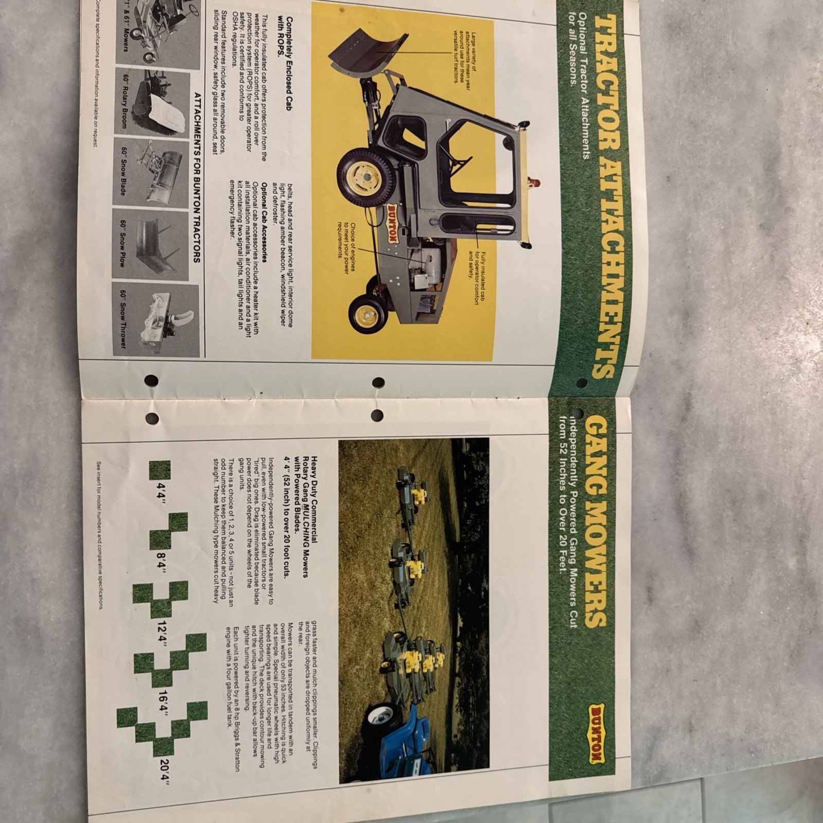 Two Bunton Lawn & Garden Commerical Mower Brochures Lawn Yellow Green 61, 52, 36