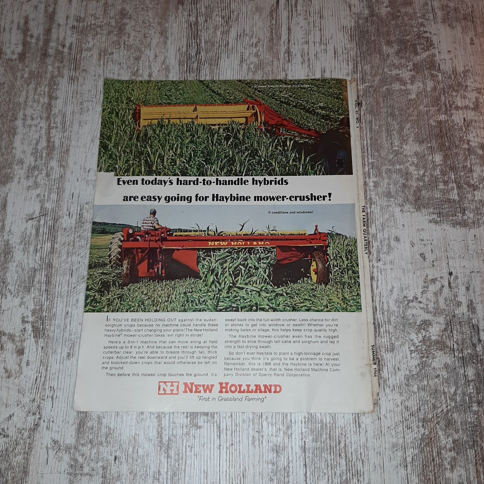 1966 New Holland Vintage Print Ad Haybine Mower Crusher Harvest Farm Sorghum