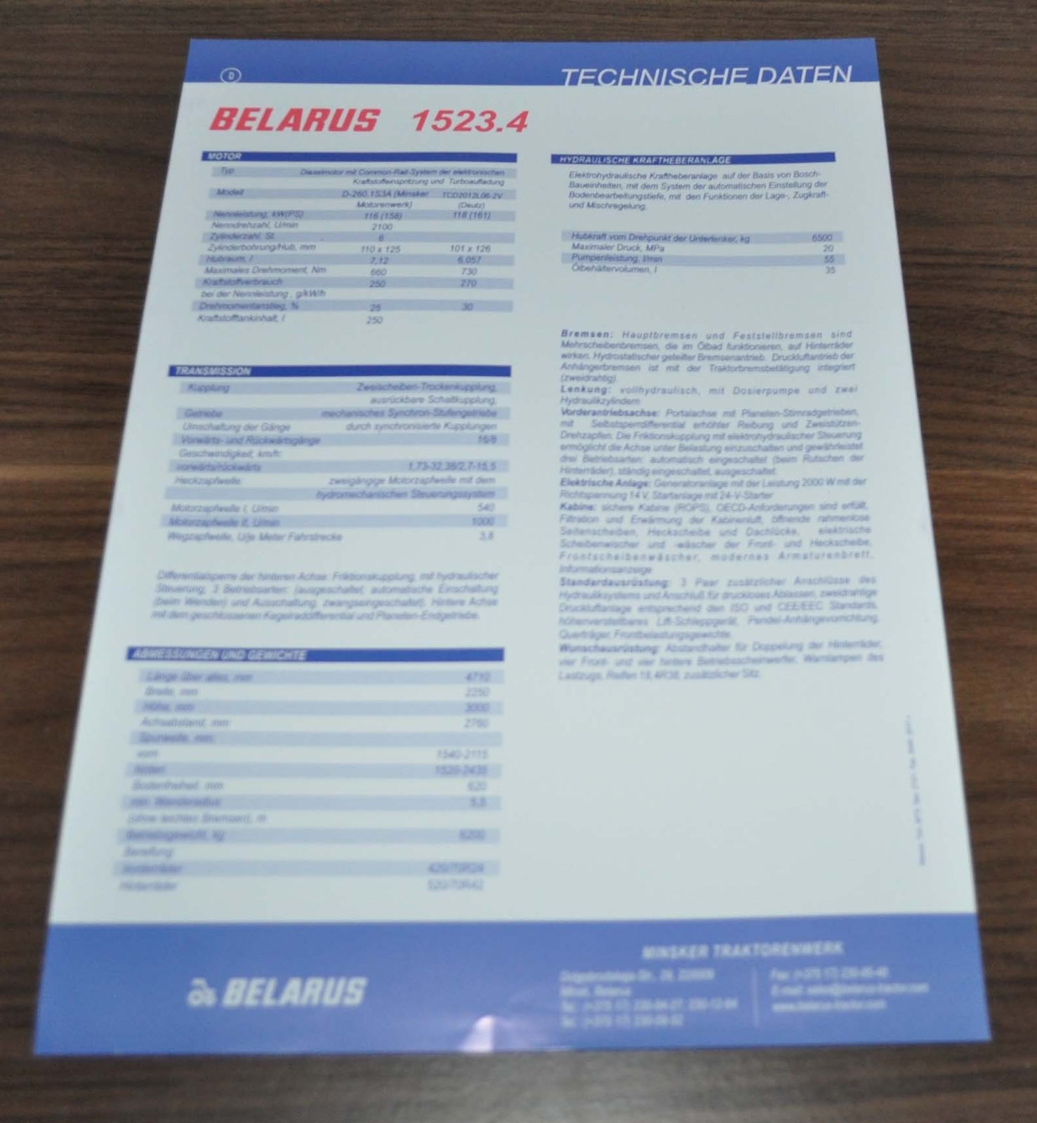 MTZ Belarus 1523.4 Tractor Vehicle Brochure Prospekt DE