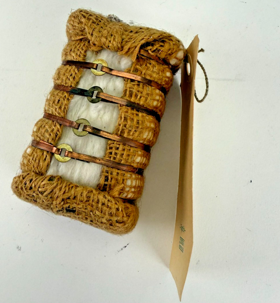 Vintage Miniature Souvenir Real Cotton Bale from Arizona in Burlap w/Tag