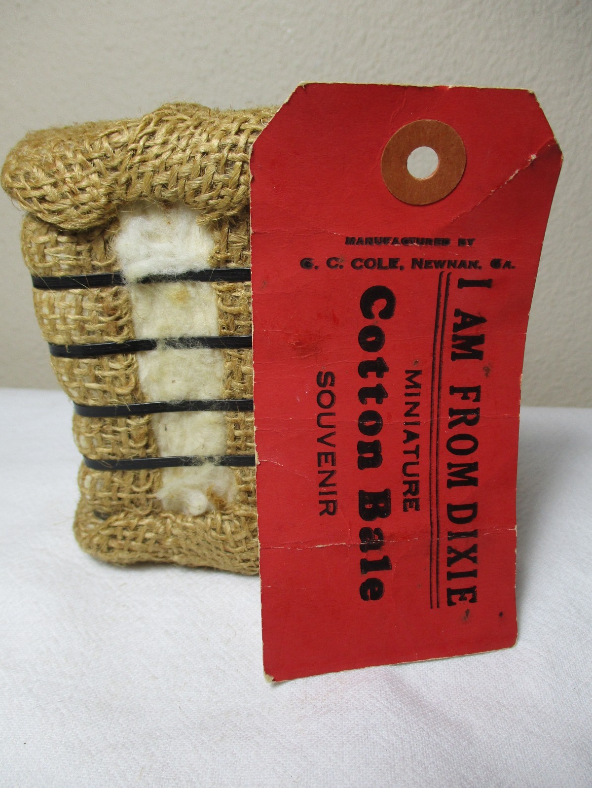DIXIE MINIATURE SOUVENIR COTTON BALE with TAG