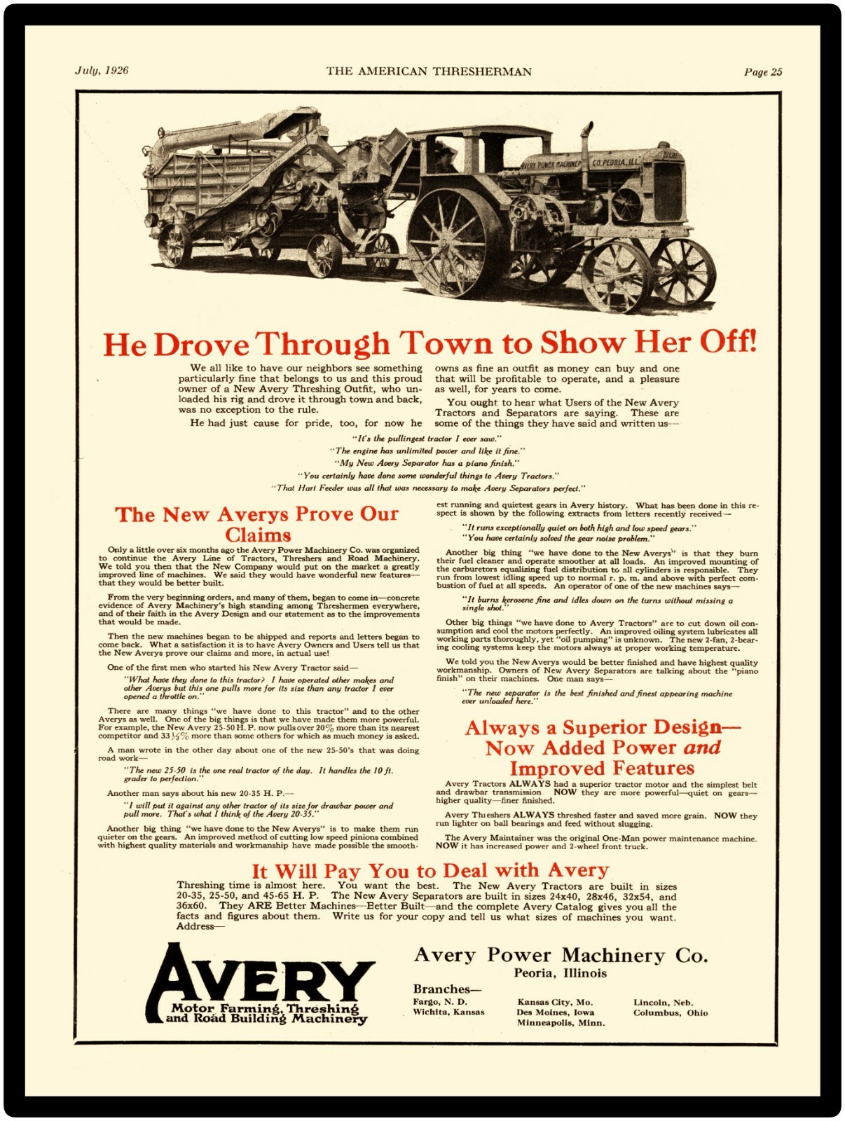 1926 Avery Threshing Outfit NEW Metal Sign – 24&Prime; x 30&Prime; USA STEEL XL Size, 7 lbs