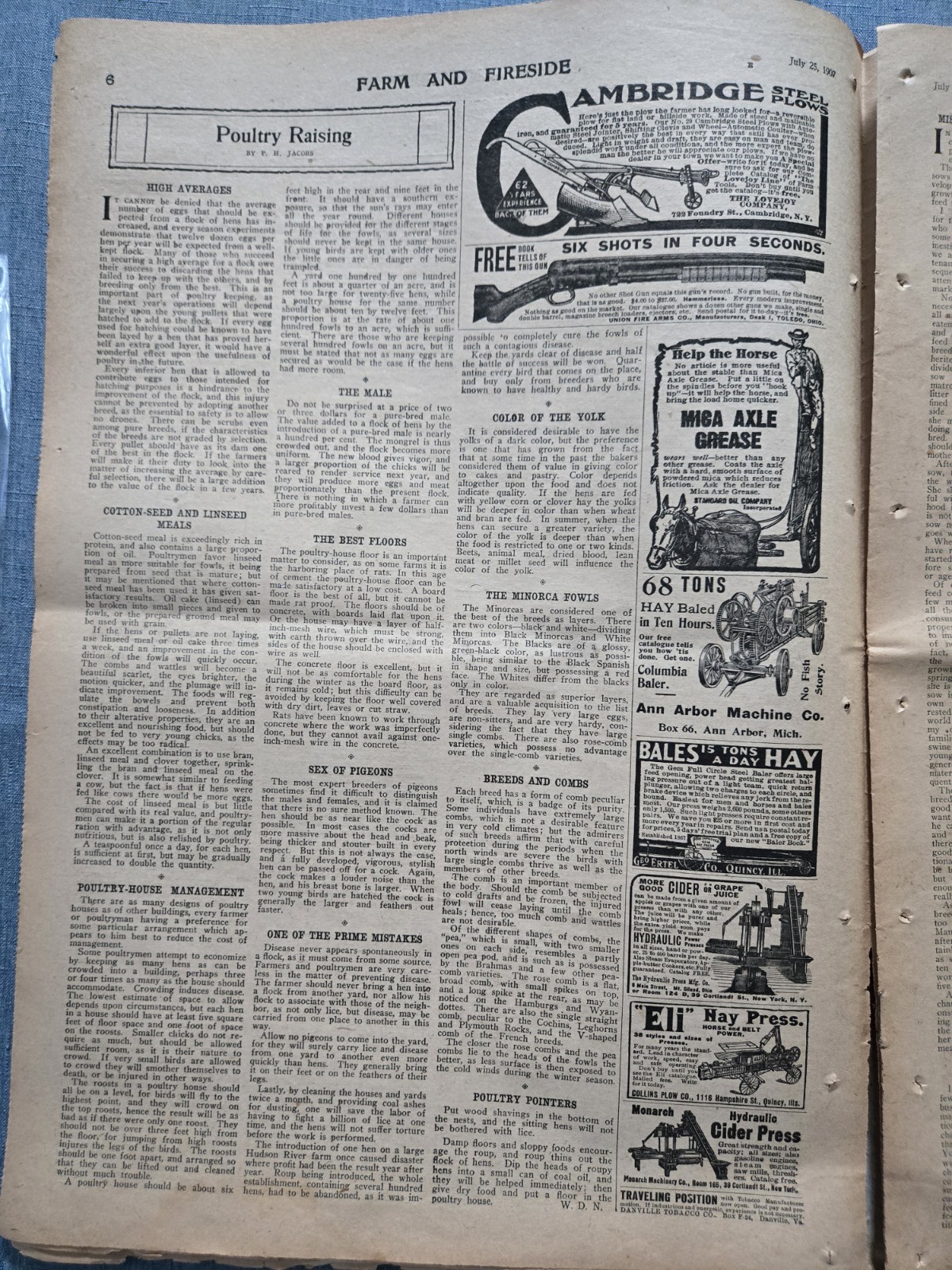 Farm & Fireside Newspaper July 25 1907 Articles Ads Fashion News Humor