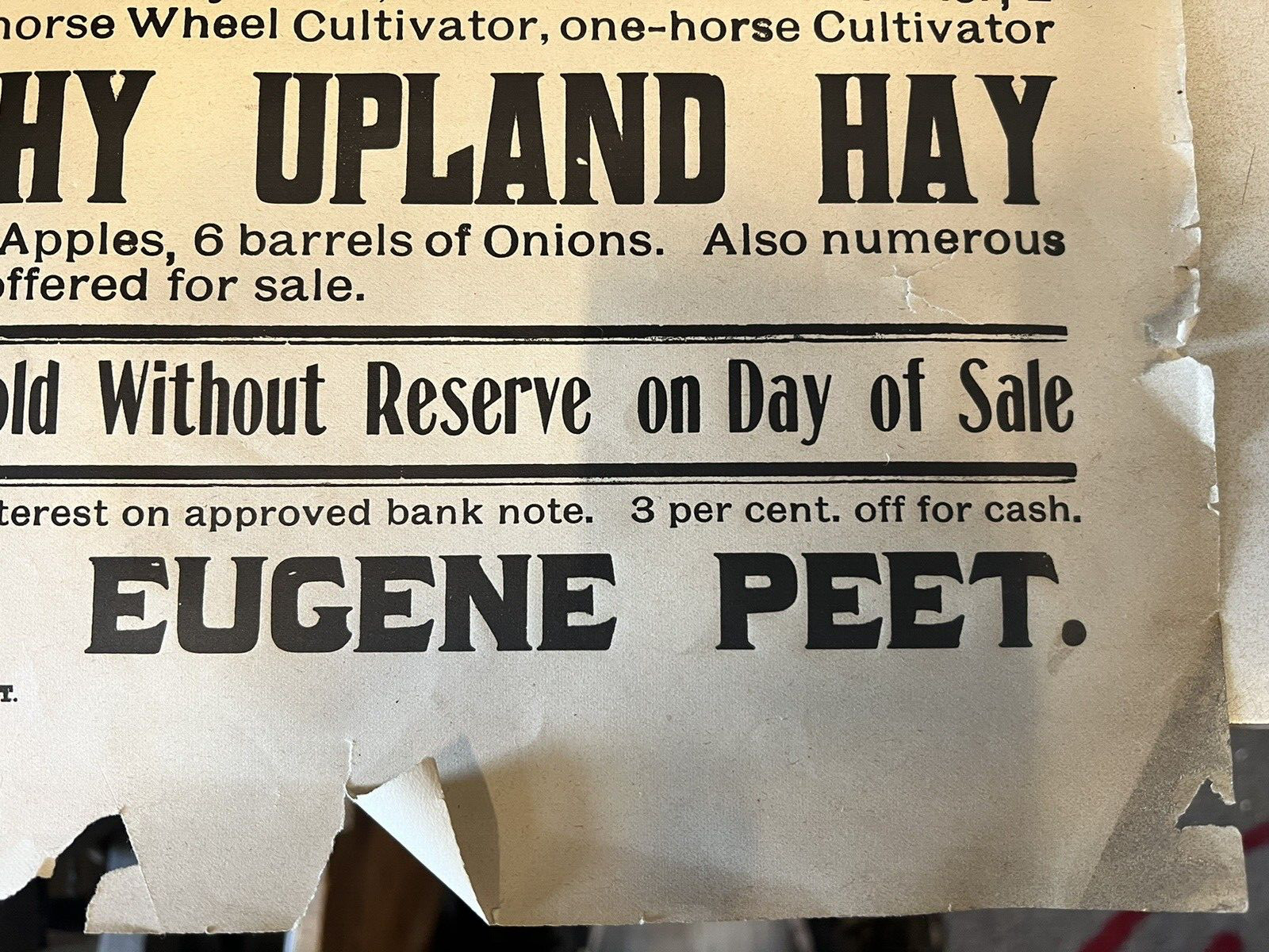 Antique 1800s Corwin Farm Otisville NY Auction Poster Silas Peet Times Press