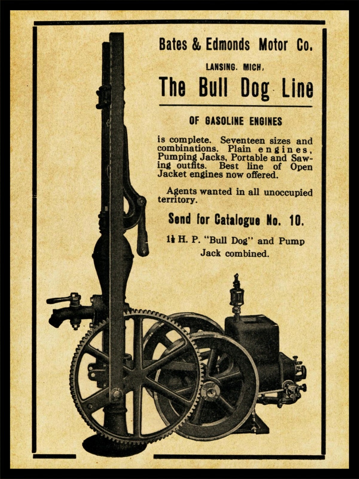 1918 Bates & Edmonds Gas Engines of Lansing, MI NEW Metal Sign: 12×16 Large Size