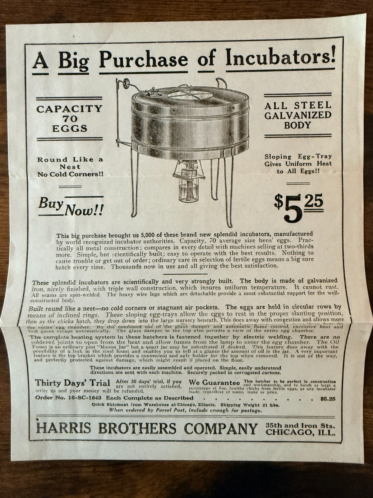 Antique Harris Brothers Incubator Ad Flyer w/ Envelope Chicago c.1900s
