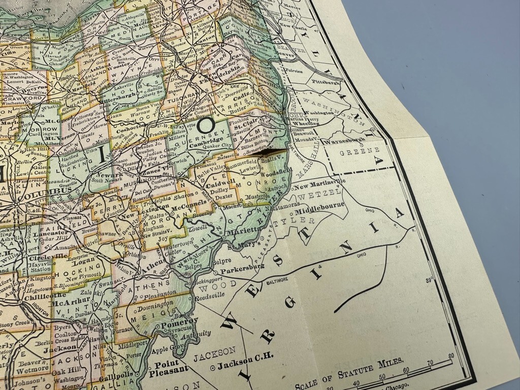 1886 MINNEAPOLIS HARVESTER WORKS MN Farm Advertising OHIO POCKET MAP Antique