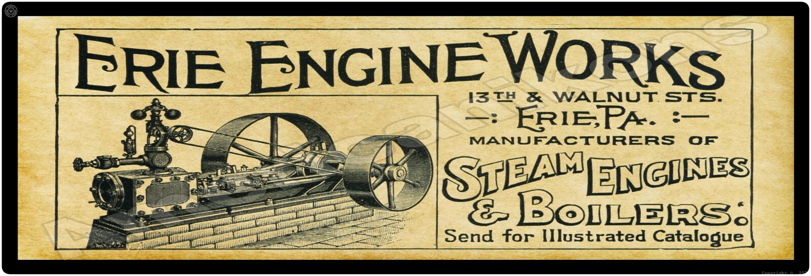 1895 Erie Engine Works New Metal Sign: Steam Engines & Boilers, Pennsylvania