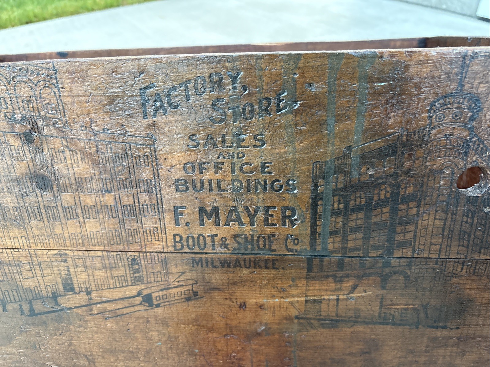 Antique Wooden Crate F. Mayer Boot & Shoe Co Milwaukee Wisconsin Wood Box