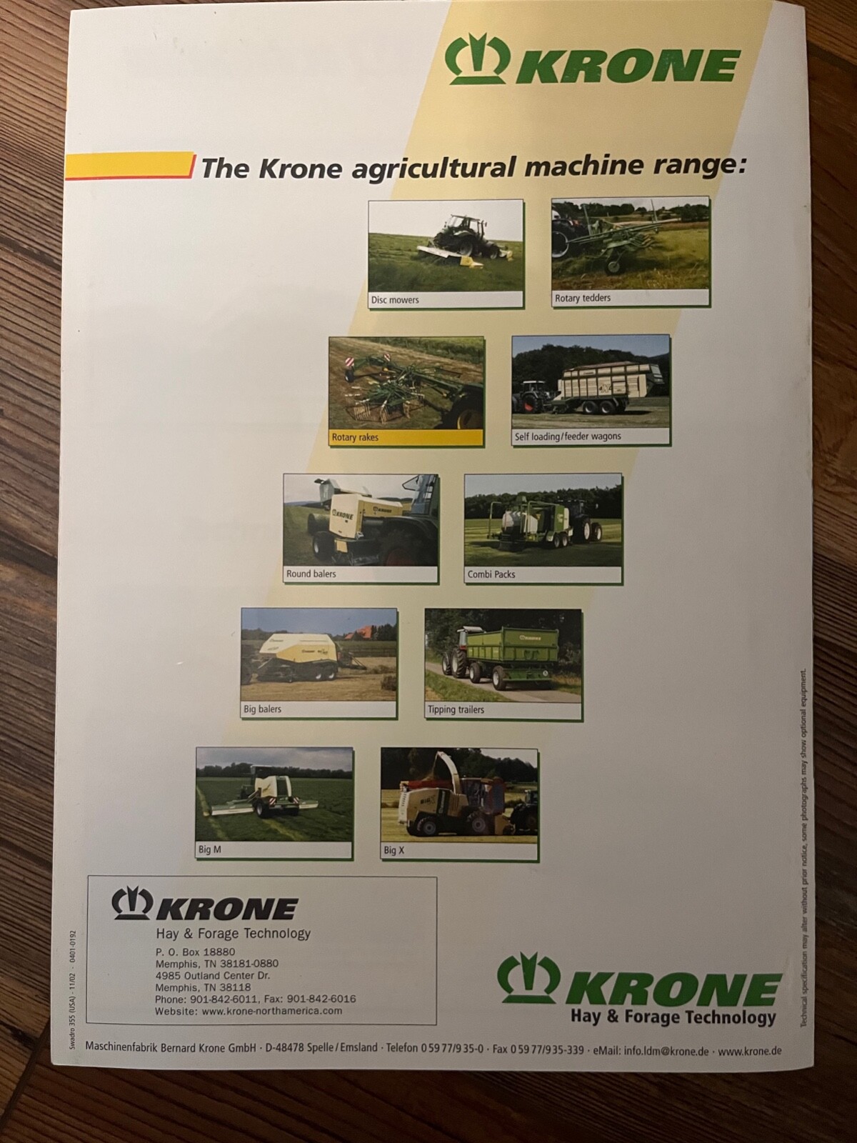 2002 Krone Swadro 355/Swadro 395 Single Rotor Rakes sales brochure