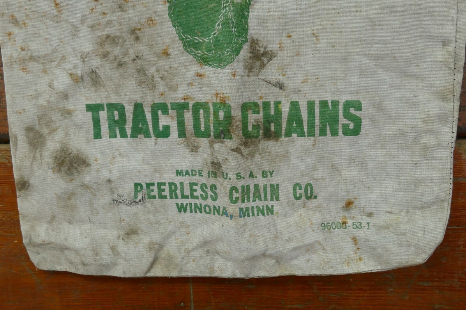 Vintage Peerless Duo Trac Tractor Chains Advertising Cloth Bag Winona Minnesota