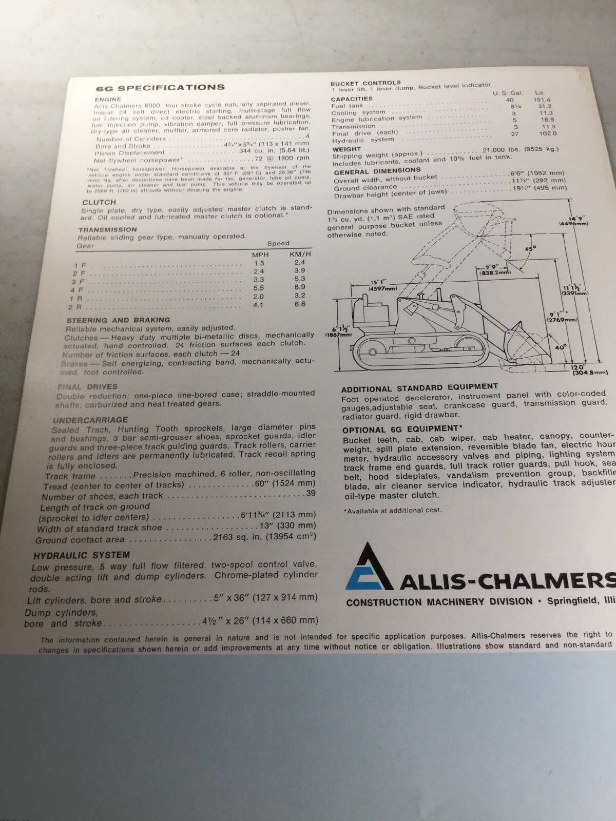Allis Chalmers 6G Crawler Loader Sales Brochure (Sales Literature)