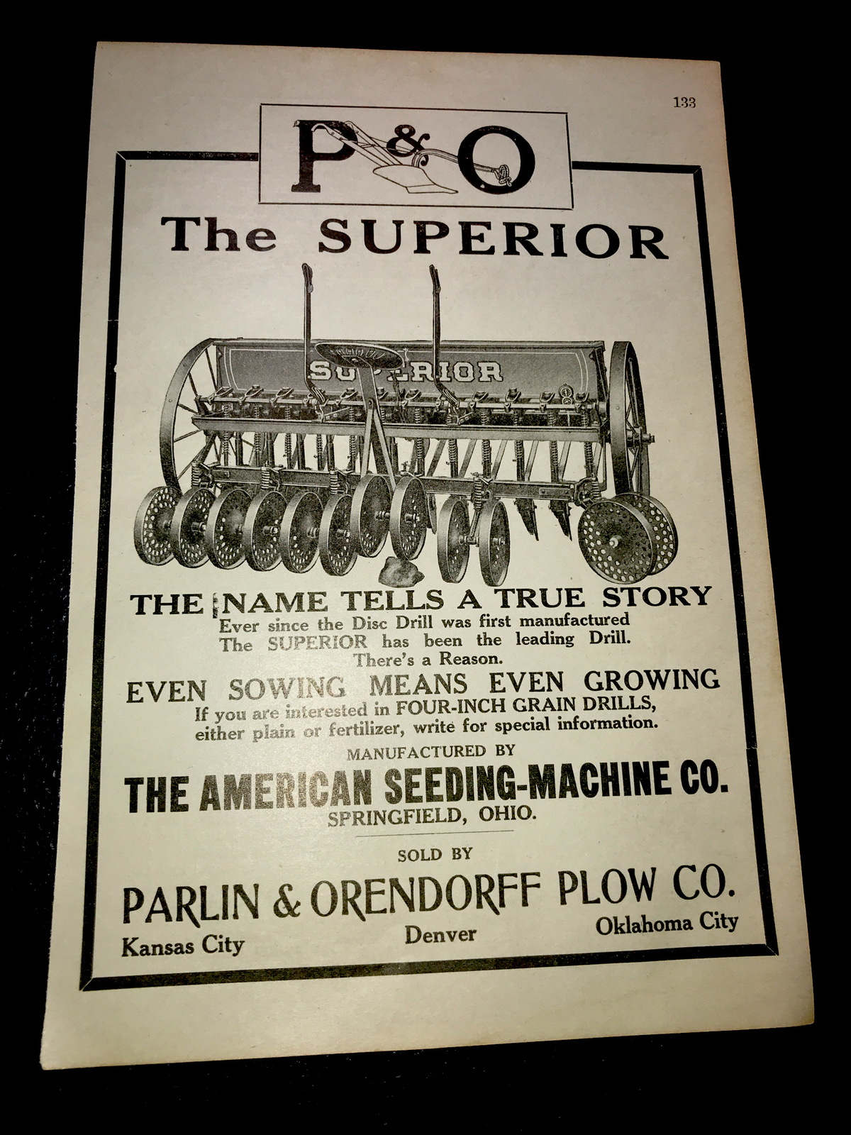 1916 Parlin & Orendorff P&O Superior Farm Advertising – Springfield – Ohio